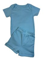 Conjunto Body Manga Curta e Shorts Bebê Antialérgico – Azul Claro