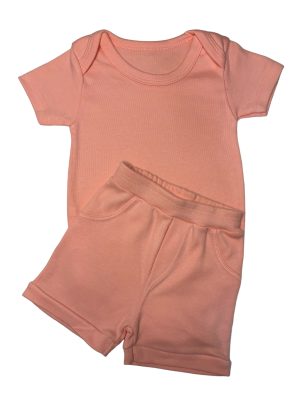 Conjunto Body Manga Curta e Shorts Bebê Antialérgico – Rosa Fábula